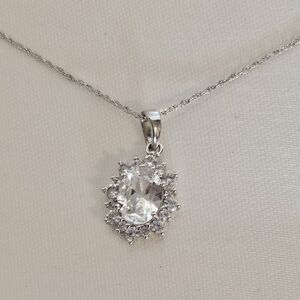 *NWT* Sterling Silver White Sapphire Teardrop Pendant Necklace